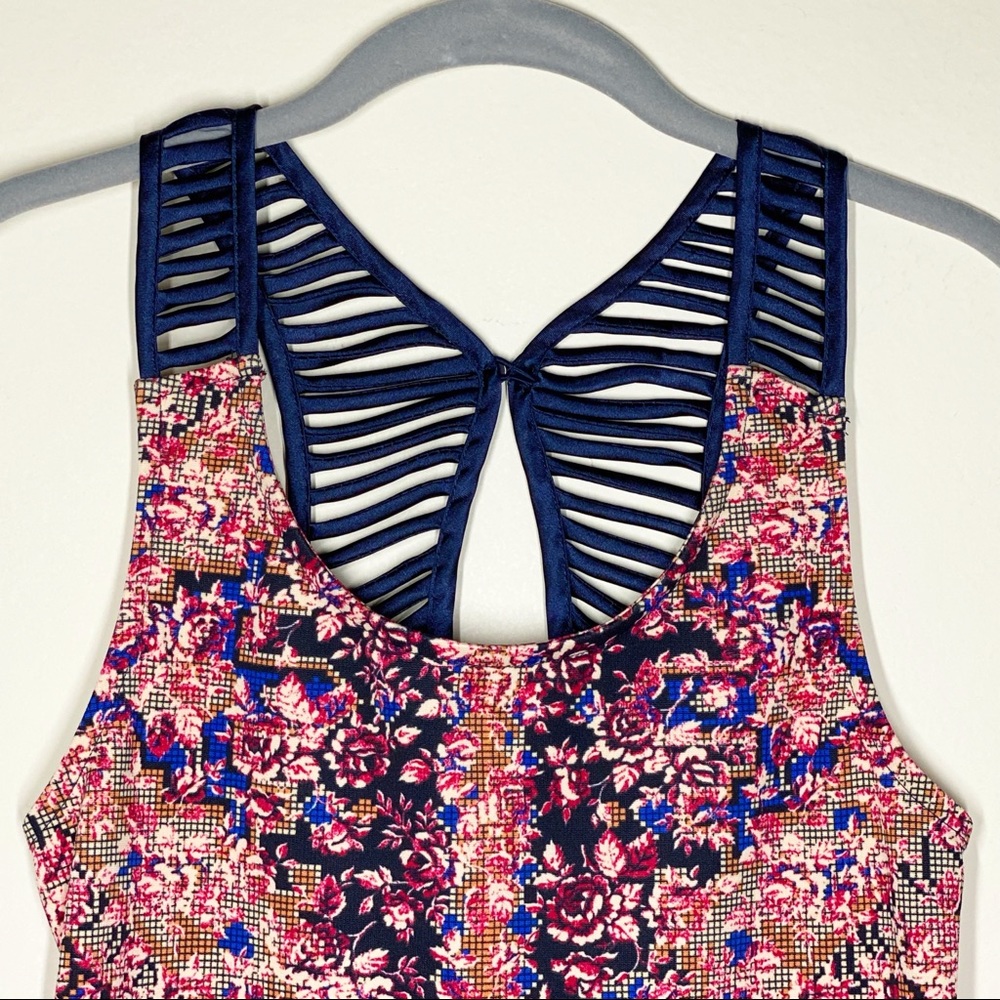 Free People Digital Damsel Open Back Bodycon Mini Dress Pink Blue Floral Size XS - Picture 11 of 16